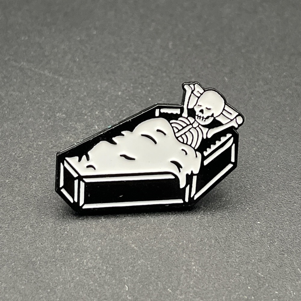 Skeleton Sleeping In A Coffin Lapel Hat Pin